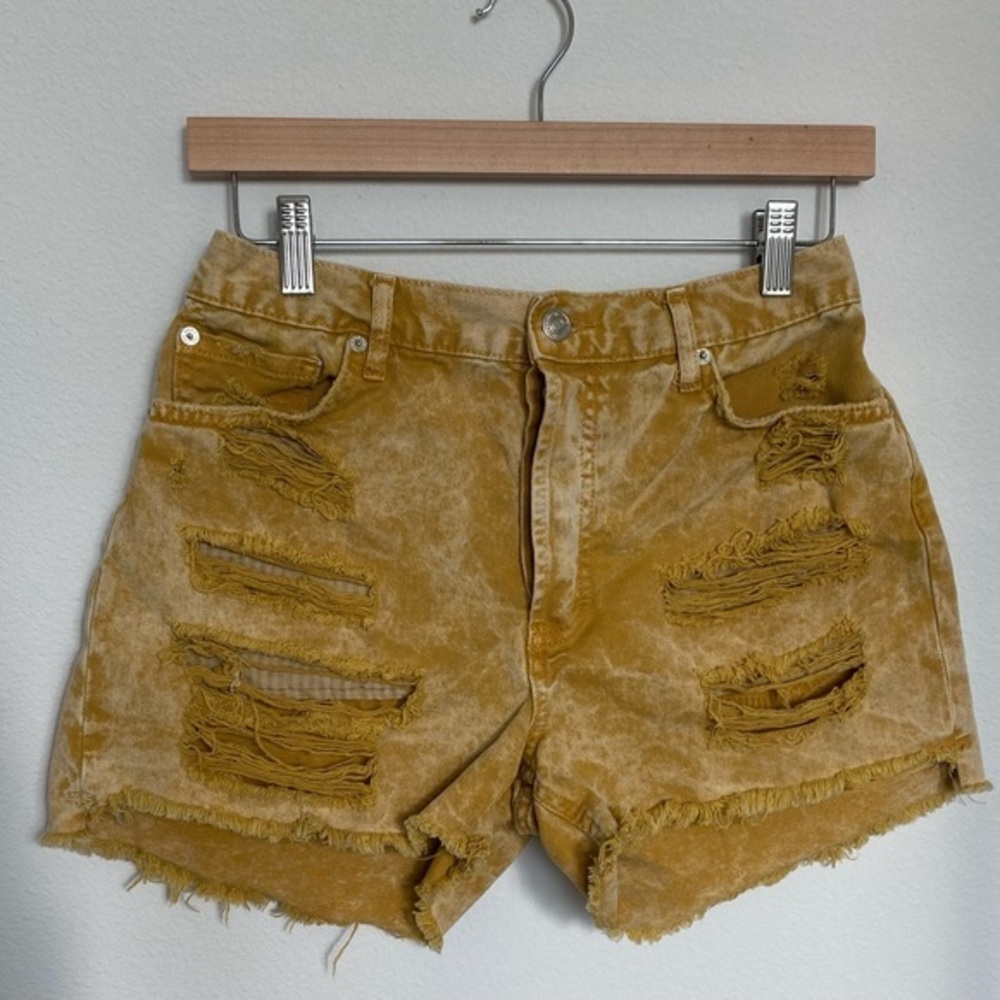 We The Free Mustard Yellow Distressed Denim Shorts
